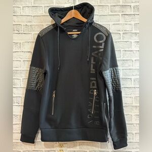 NWT! Men’s BUFFALO black with faux leather hoodie sweatshirt Medium